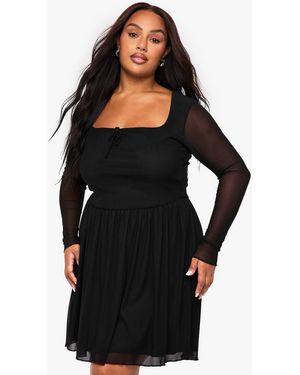 Boohoo Plus Tie Detail Plunge Corset Skater Dress in Black | Lyst