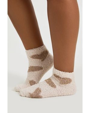Boohoo Heart Print Fluffy Socks - White