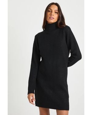 Boohoo Tall High Neck Super Soft Knitted Mini Dress - Black