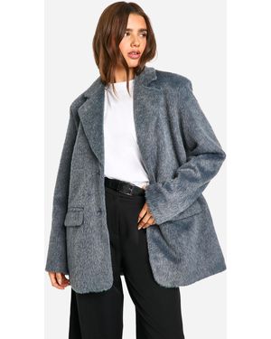 Boohoo Abrigo Efecto Lana Con Cinturón - Gris