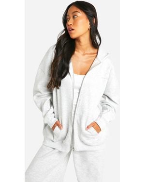 DSGN Studio Embroidered Zip Through Oversized Hoodie - White