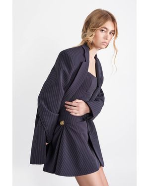 MissPap Premium Pinstripe Oversized Blazed - Blue