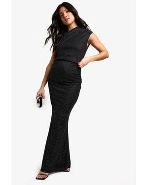 Boohoo Maternity Glitter Stretch Column Maxi Skirt - Black