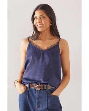 Wallis Lace Trim Satin Cami Top - Blue