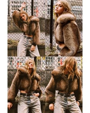 Nasty Gal Premium Tipped Natural Faux Fur Bomber Coat - Brown