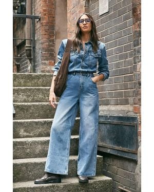 Nasty Gal Denim Shoulder Pad Boilersuit - Blue