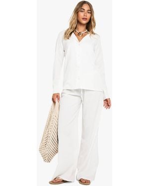 Boohoo Crinkle Oversized Shirt & Trouser Co-Ord - White