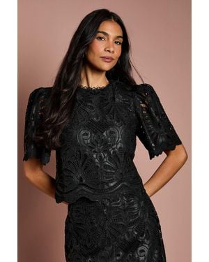 Coast Pu Lace Top - Black