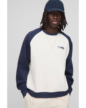 BoohooMAN Oversized Boxy Branded Raglan Sleeve Sweatshirt - White