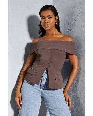 MissPap Tailored Bardot Sleeveless Blazer Top - Gray