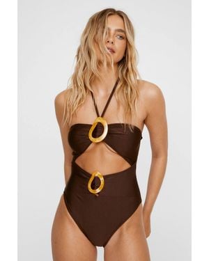 Nasty Gal Abstract Ring Cut Out Bandeau Bathing Suit - Brown