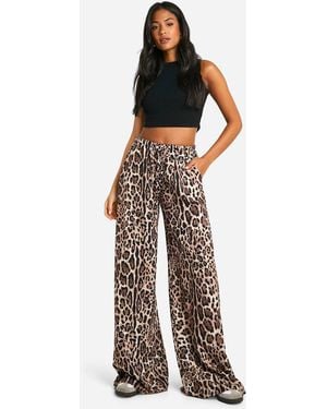 Boohoo Tall Animal Print Wide Leg Trouser - White