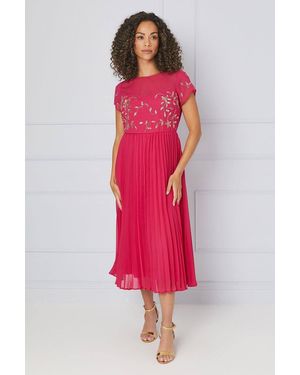 Wallis Embellished Lace Pleated Midi Dress - Red
