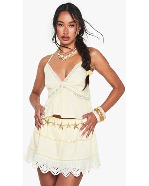 Boohoo Lace Trim Woven Cami Top - Yellow