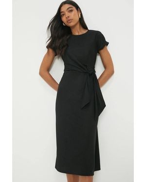 Dorothy Perkins Tie Detail Short Sleeve Jersey Midi Dress - Black