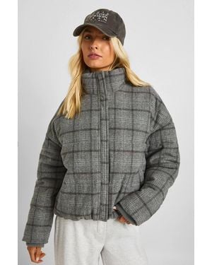 Boohoo Check Puffer Jacket - Gray