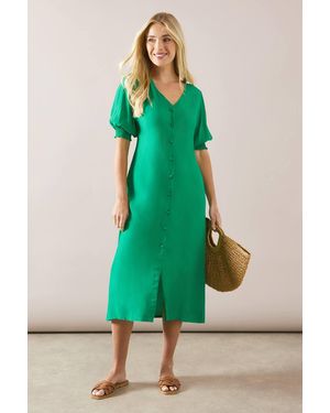 Wallis Petite Button Through Viscose Midi Dress - Green