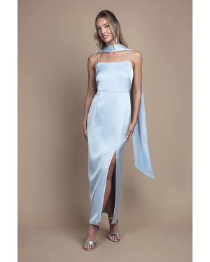 Oasis Strappy Satin Maxi Bridesmaid Dress With Scarf - Blue