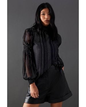 Warehouse Metallic Stripe High Neck Blouse - Gray