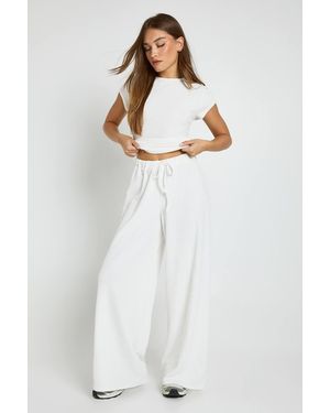Boohoo Crinkle Rib Wide Leg Trouser - White