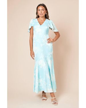 Dorothy Perkins Dp Luxe Angel Sleeve V Neck Maxi Dress - Blue
