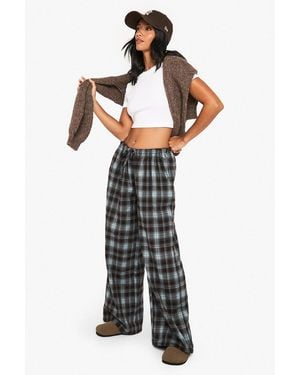 Boohoo Petite Flannel Wide Leg Drawcord Waist Pants - Blue