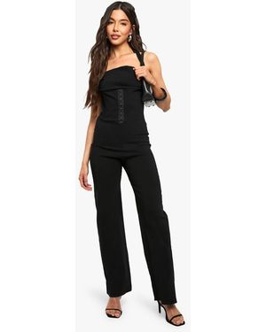 Boohoo Bengaline Halterneck Corset Jumpsuit - Black