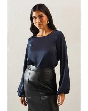 Wallis Satin Bubble Hem Top - Blue