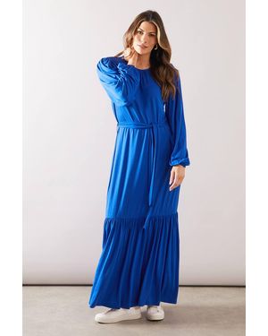 Wallis Belted Viscose Jersey Midi Dress - Blue