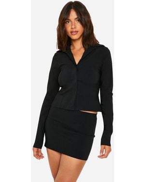 Boohoo Super Stretch Fitted Shirt & Micro Mini Skirt - Black