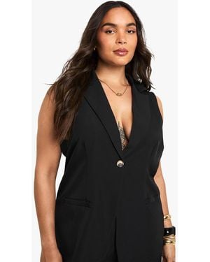 Boohoo Plus Tailored Longline Sleeveless Blazer - Black