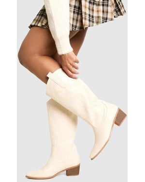 Boohoo Botas Camperas Estilo Western Con Bordado En La Pantorrilla - Neutro