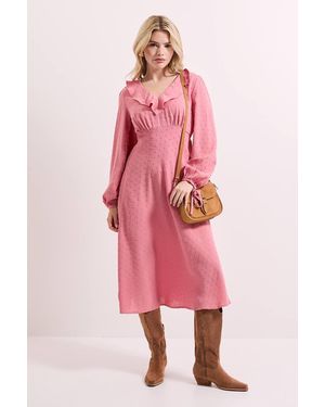 Dorothy Perkins Ruffle Front Blouson Sleeve Midi Dress - Pink