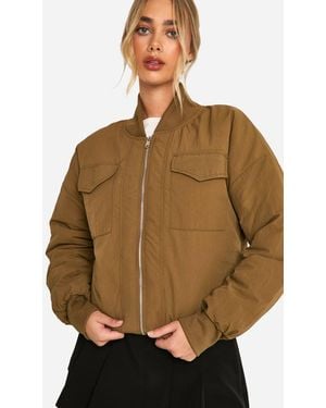 Boohoo Rib Detail Nylon Bomber Jacket - Brown