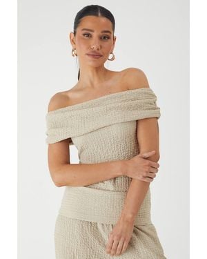 MissPap Crinkle Textured Off Shoulder Top - Natural