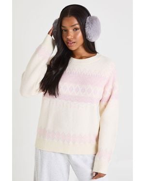 Boohoo Oversized Fairisle Christmas Crew Neck Jumper - Blanco