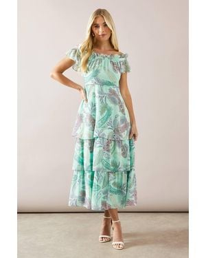 Wallis Off-Shoulder Tiered Midaxi Dress - Green