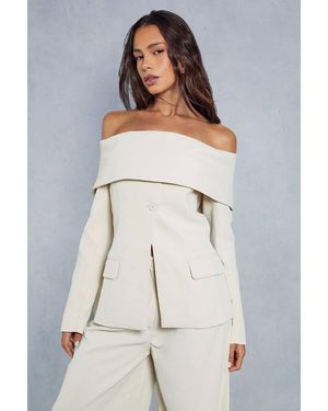 MissPap Tailored Bardot Fitted Blazer Top - White
