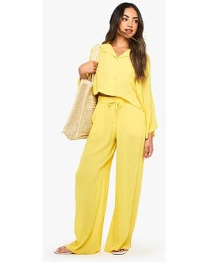 Boohoo Crinkle Cotton Beach Pants - Yellow