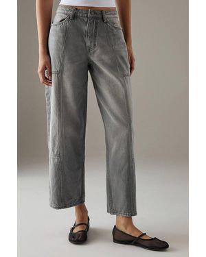 Warehouse Low Waist Denim Jeans With Seam Details - Gray