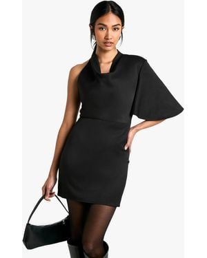 Boohoo High Cowl Asymmetric Mini Dress - Black