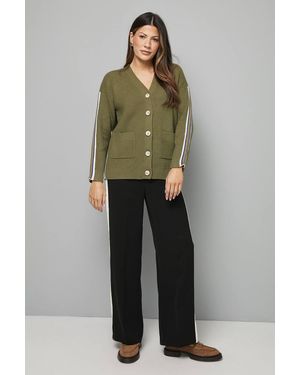 Wallis Relaxed Side Stripe Cardigan - Green