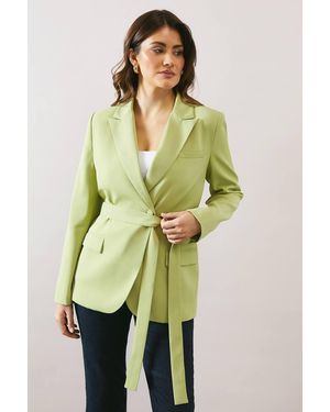 Wallis Tailored Belted Pocket Detail Blazer - Green