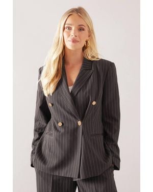 Wallis Petite Double Breasted Pinstripe Blazer - Black