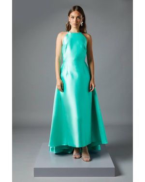 Coast Halterneck Twill Column Maxi Dress With Overskirt - Blue