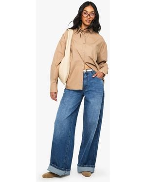 Boohoo Cotton Poplin Oversized Shirt - Natural