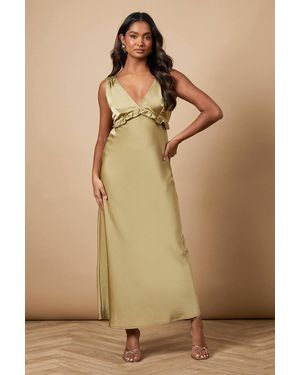 Oasis Satin Ruffle Bust Detail Maxi Dress - Natural