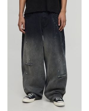 BoohooMAN Super Baggy Extreme Washed Laser Printed Denim Jeans - Schwarz