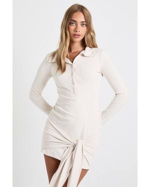 Boohoo Ultra Soft Touch Ruched Button Down Wrap Shirt Dress - White