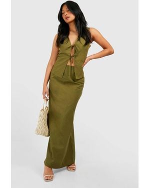 Boohoo Petite Linen Blend Maxi Skirt - Green
